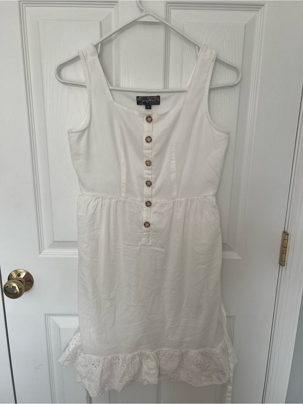 Classic White Eyelet-Hem Button Front Mini Dress